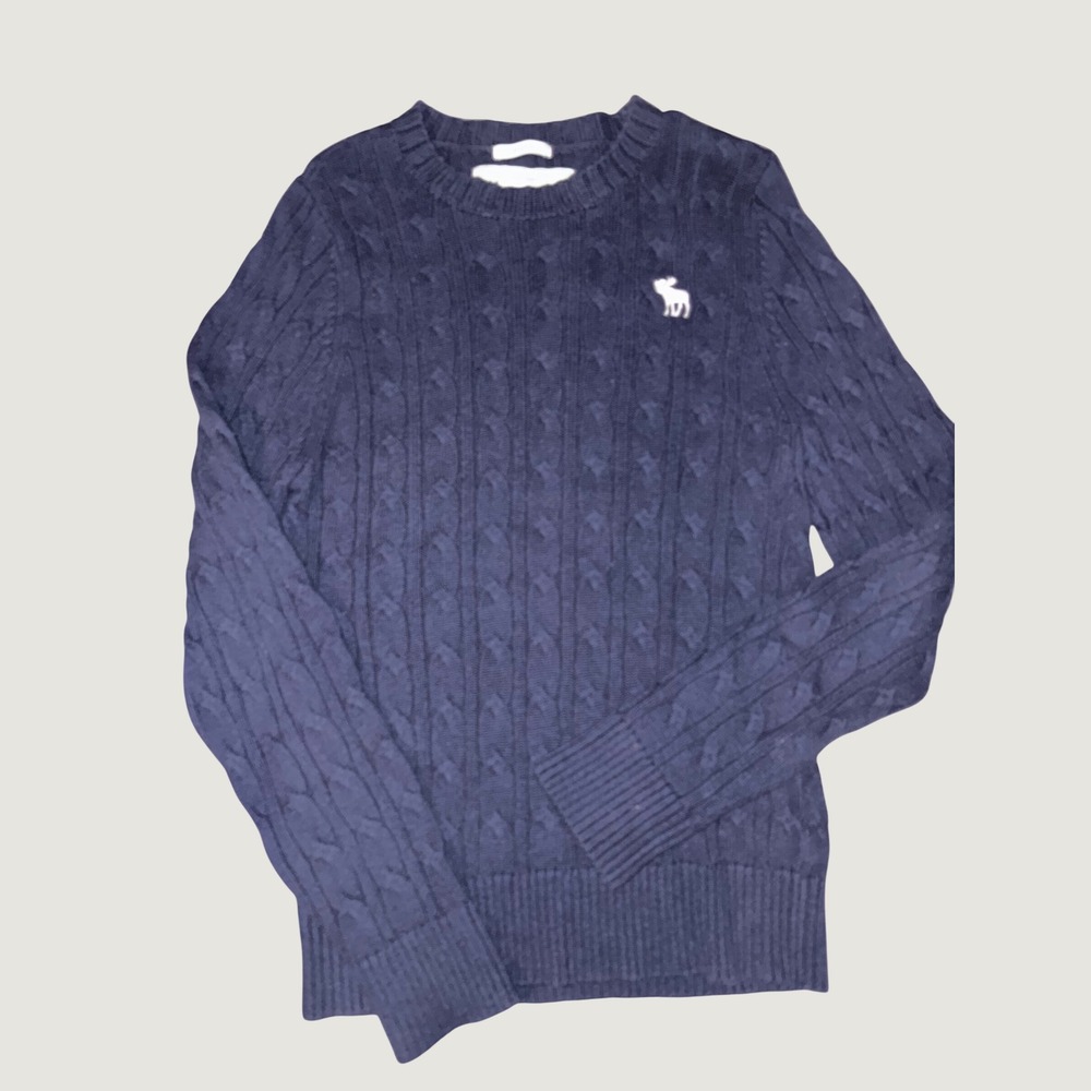 Abercrombie & Fitch Mens Muscle Fit Cable Knit Sweater Navy Blue XL Pullover